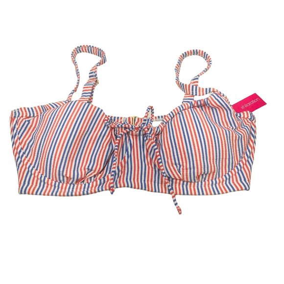 Xhilaration Women's Size 14W Textured Shirred Underwire Bikini Swim Top Striped - Picture 1 of 12